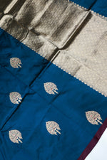 Peacock Blue Motif Katan Silk Handwoven Banarasi Saree