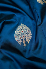Peacock Blue Motif Katan Silk Handwoven Banarasi Saree