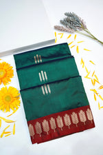 Pine Green Motif Katan Silk Handwoven Banarasi Saree