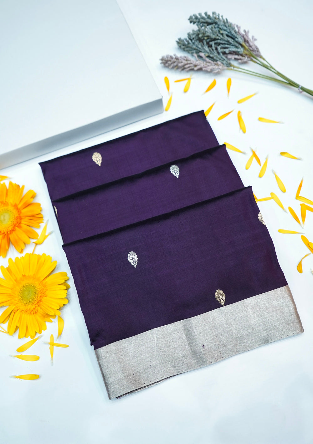 Eggplant Purple Motif Katan Silk Handwoven Banarasi Saree