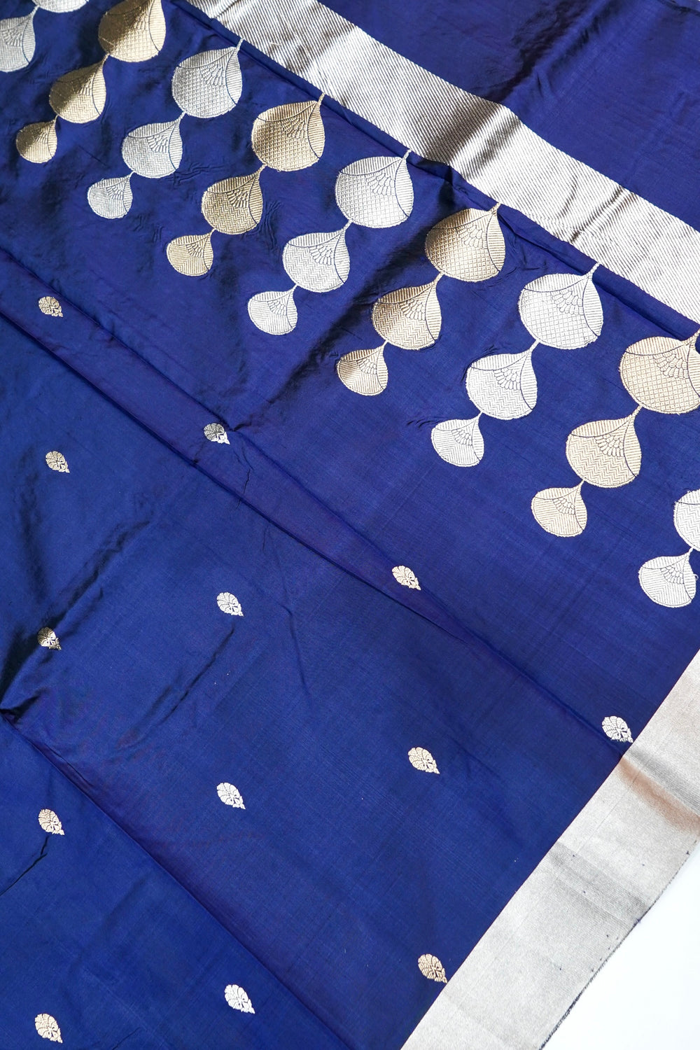 Indigo Blue Motif Katan Silk Handwoven Banarasi Saree