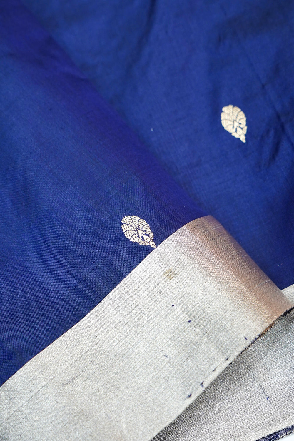 Indigo Blue Motif Katan Silk Handwoven Banarasi Saree