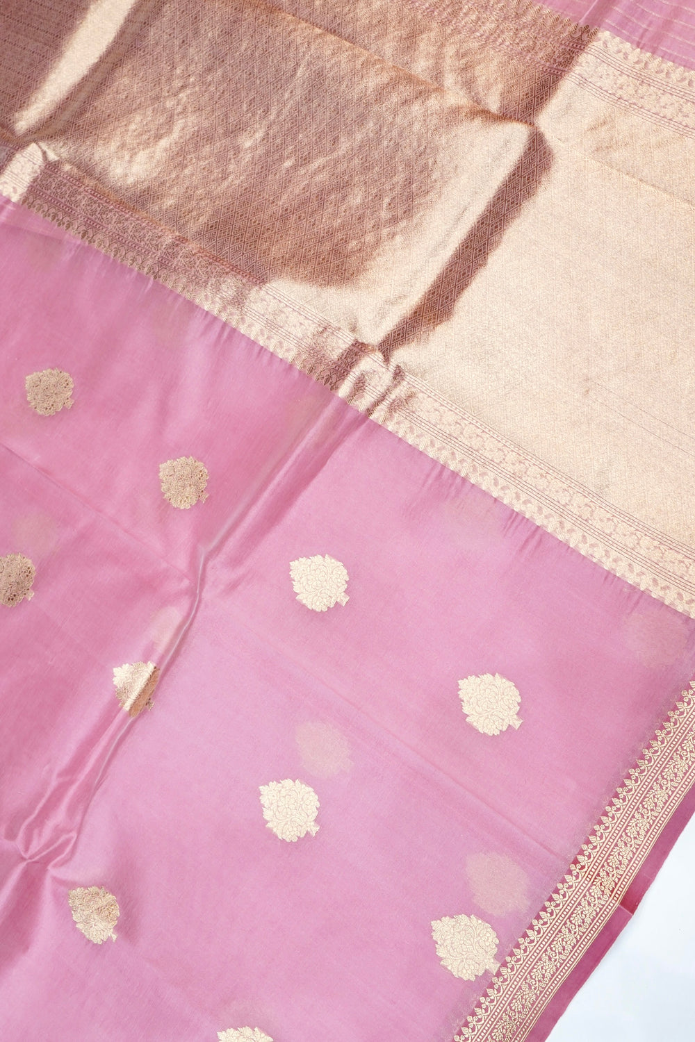 Blush Pink Motif Breezy Organza  Handwoven Banarasi Saree