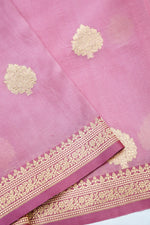 Blush Pink Motif Breezy Organza  Handwoven Banarasi Saree