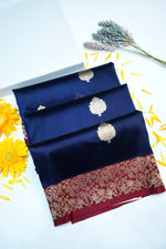 Navy Blue Motif Breezy Organza  Handwoven Banarasi Saree