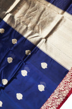 Navy Blue Motif Breezy Organza  Handwoven Banarasi Saree