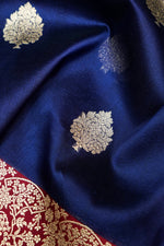 Navy Blue Motif Breezy Organza  Handwoven Banarasi Saree