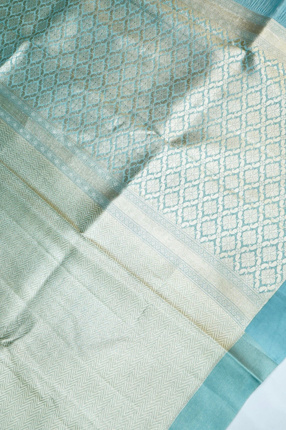 Arctic Blue Brocade Mashru Silk  Handwoven Banarasi Saree