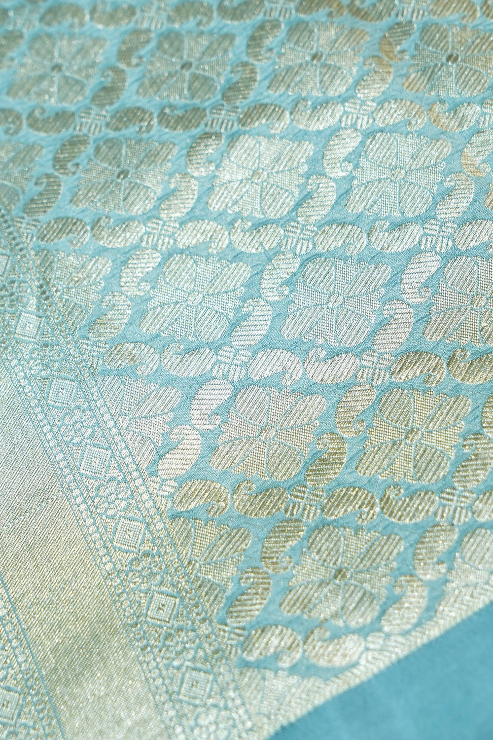 Arctic Blue Brocade Mashru Silk  Handwoven Banarasi Saree