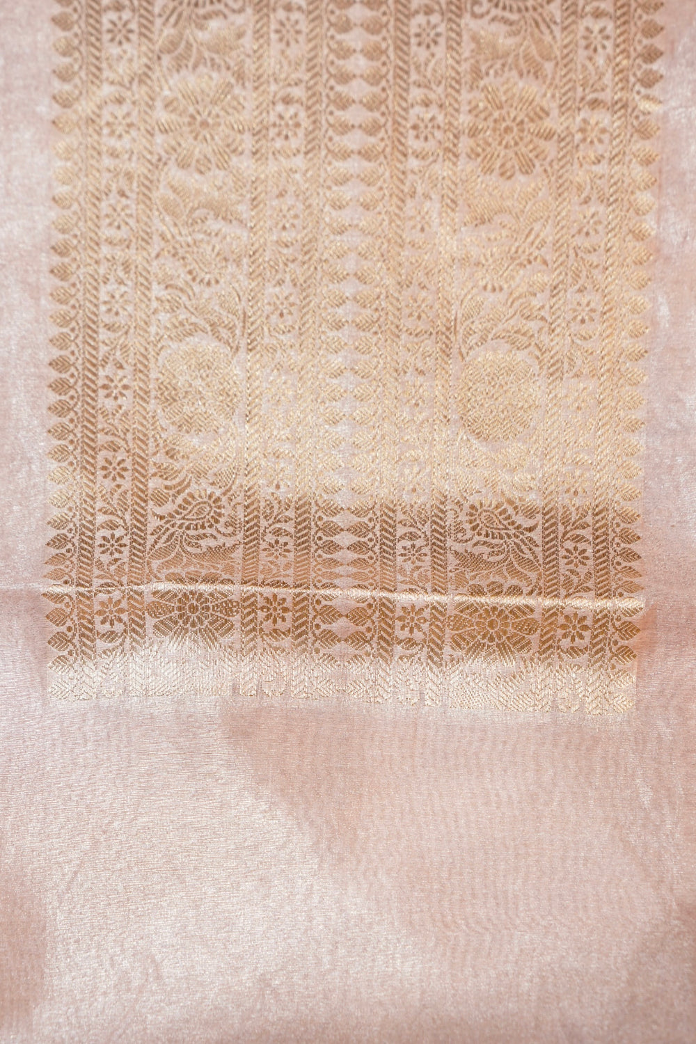 Rose Peach Brocade Cotton Tissue Handwoven Banarasi Suit