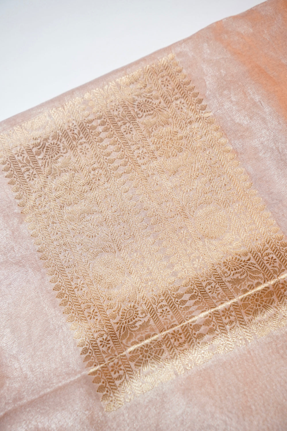 Rose Peach Brocade Cotton Tissue Handwoven Banarasi Suit