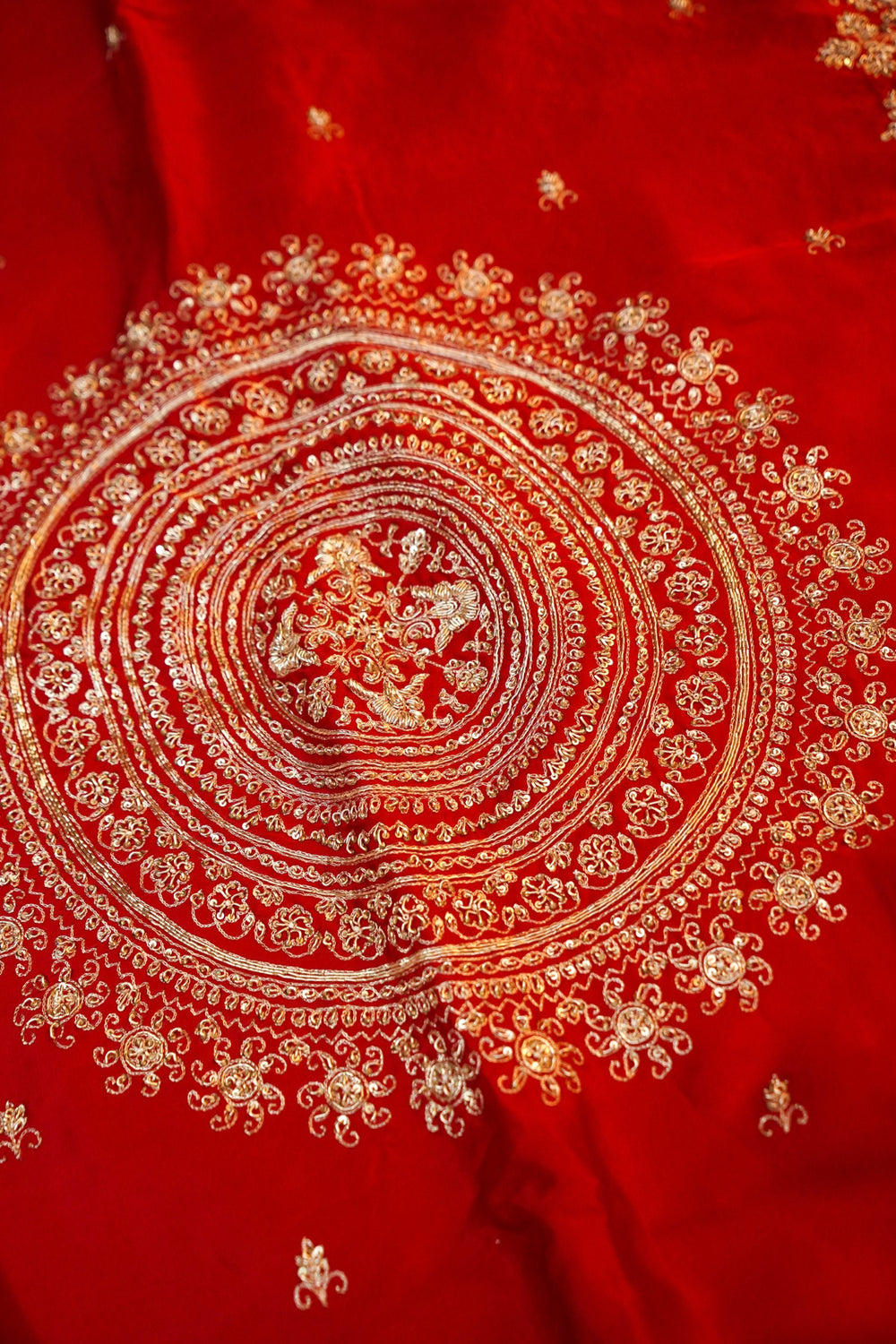 Crimson Red Hand Embroidery Crepe  Handwoven Banarasi Saree
