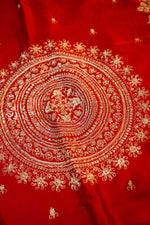 Crimson Red Hand Embroidery Crepe  Handwoven Banarasi Saree