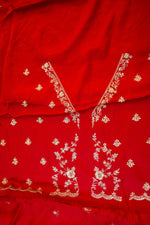 Crimson Red Hand Embroidery Crepe  Handwoven Banarasi Saree