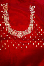 Cherry Red Hand Embroidery Crepe  Handwoven Banarasi Saree