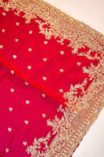 Pink Red Hand Embroidery Crepe  Handwoven Banarasi Saree