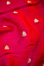 Pink Red Hand Embroidery Crepe  Handwoven Banarasi Saree