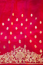 Pink Red Hand Embroidery Crepe  Handwoven Banarasi Saree