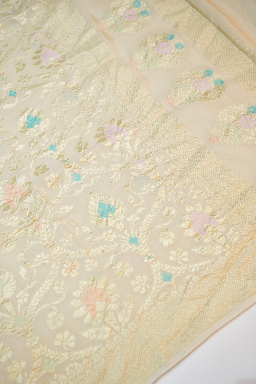 Pearl White Meenakari Moonga Silk  Handwoven Banarasi Suit