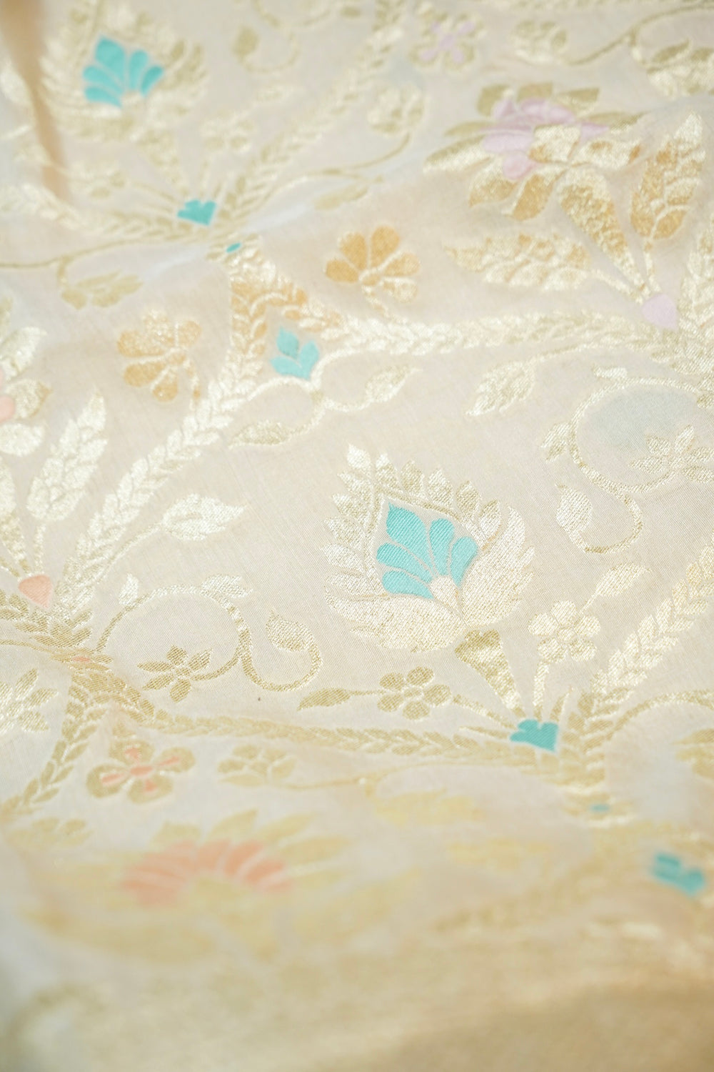 Pearl White Meenakari Moonga Silk  Handwoven Banarasi Suit