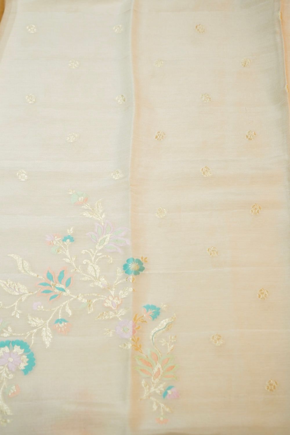 Pearl White Meenakari Moonga Silk  Handwoven Banarasi Suit