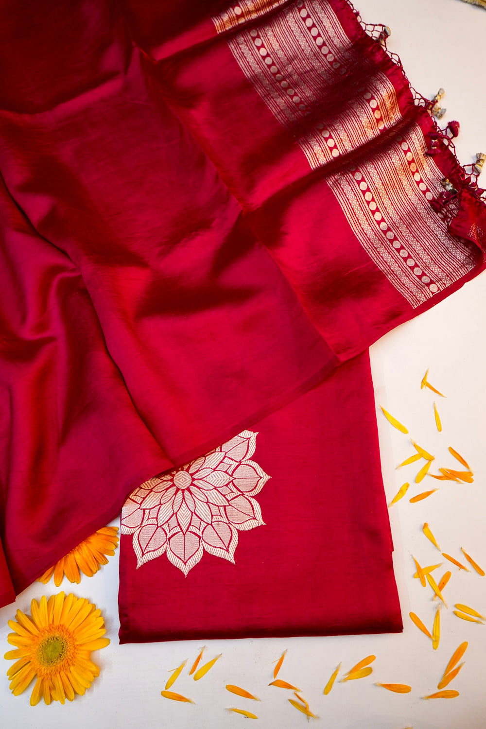 Crimson Red Brocade Katan Silk Handwoven Banarasi Suit