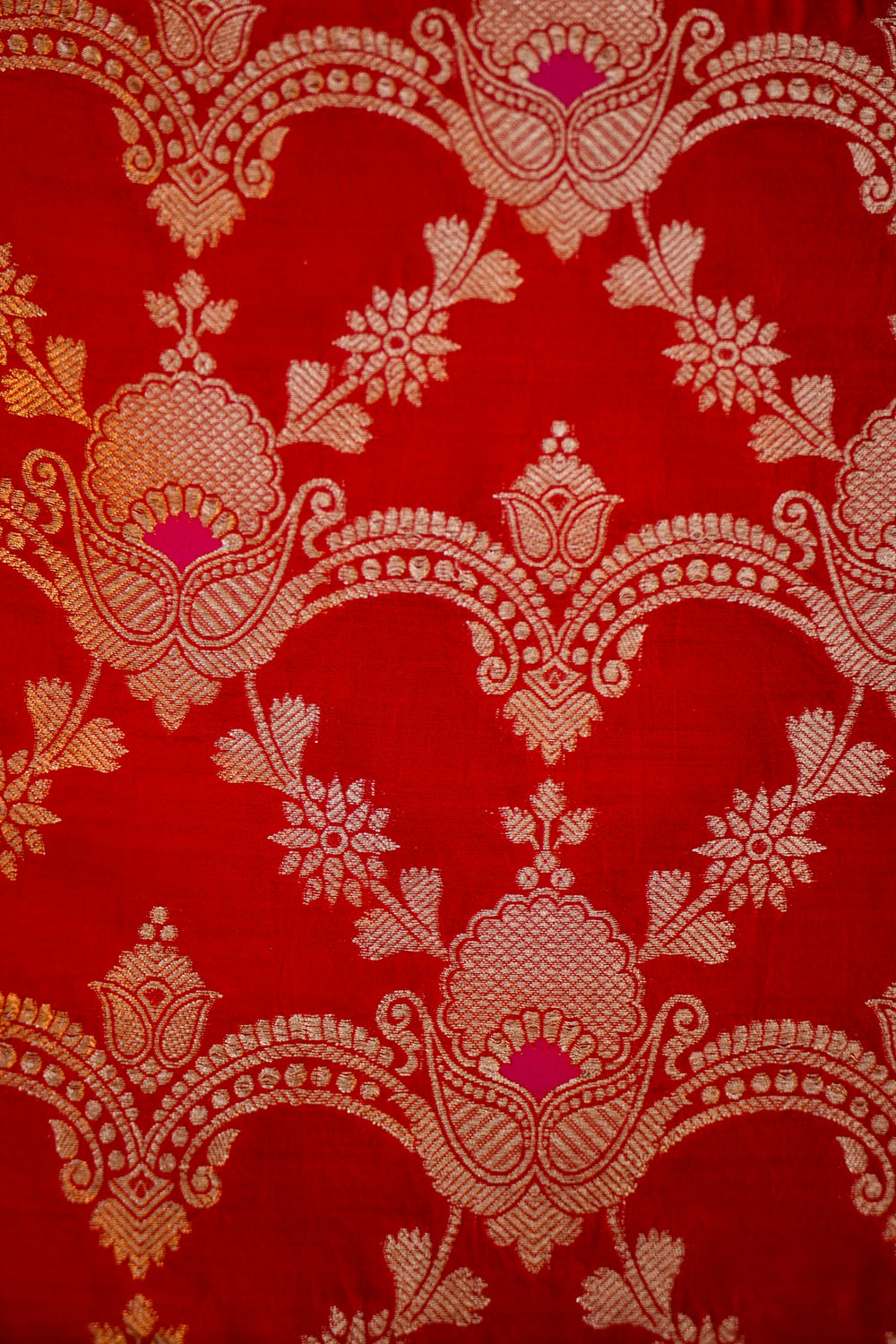 Crimson Red Jaal Katan Silk Handwoven Banarasi Suit