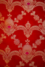 Crimson Red Jaal Katan Silk Handwoven Banarasi Suit