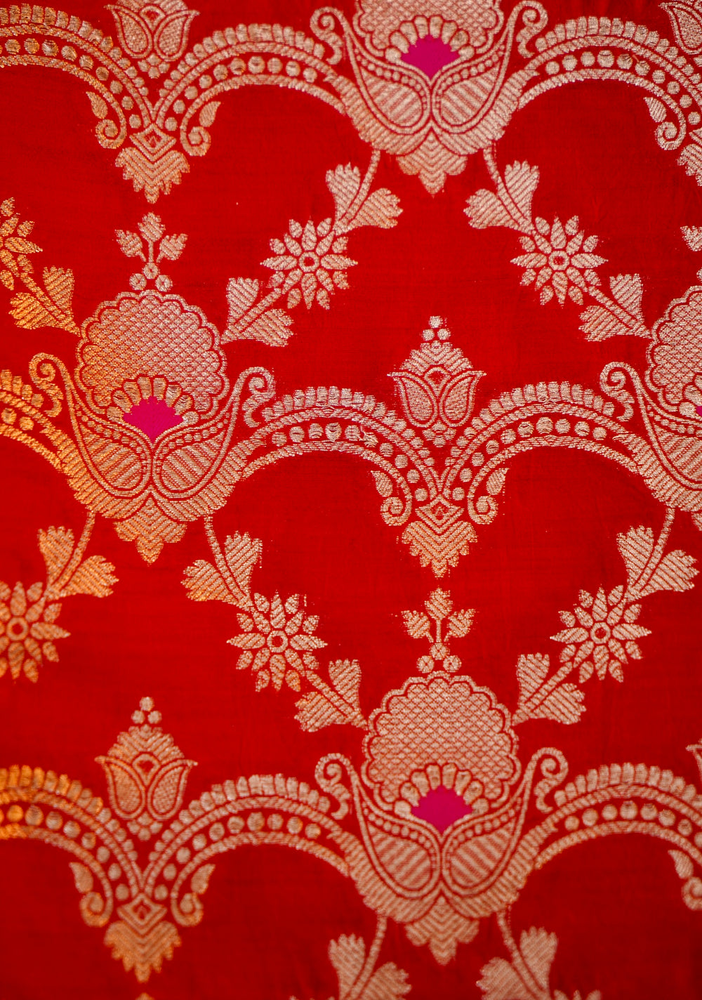 Crimson Red Jaal Katan Silk Handwoven Banarasi Suit