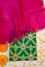 Emerald Green Jaal Katan Silk Handwoven Banarasi Suit