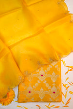 Gold Yellow Jaal Katan Silk Handwoven Banarasi Suit