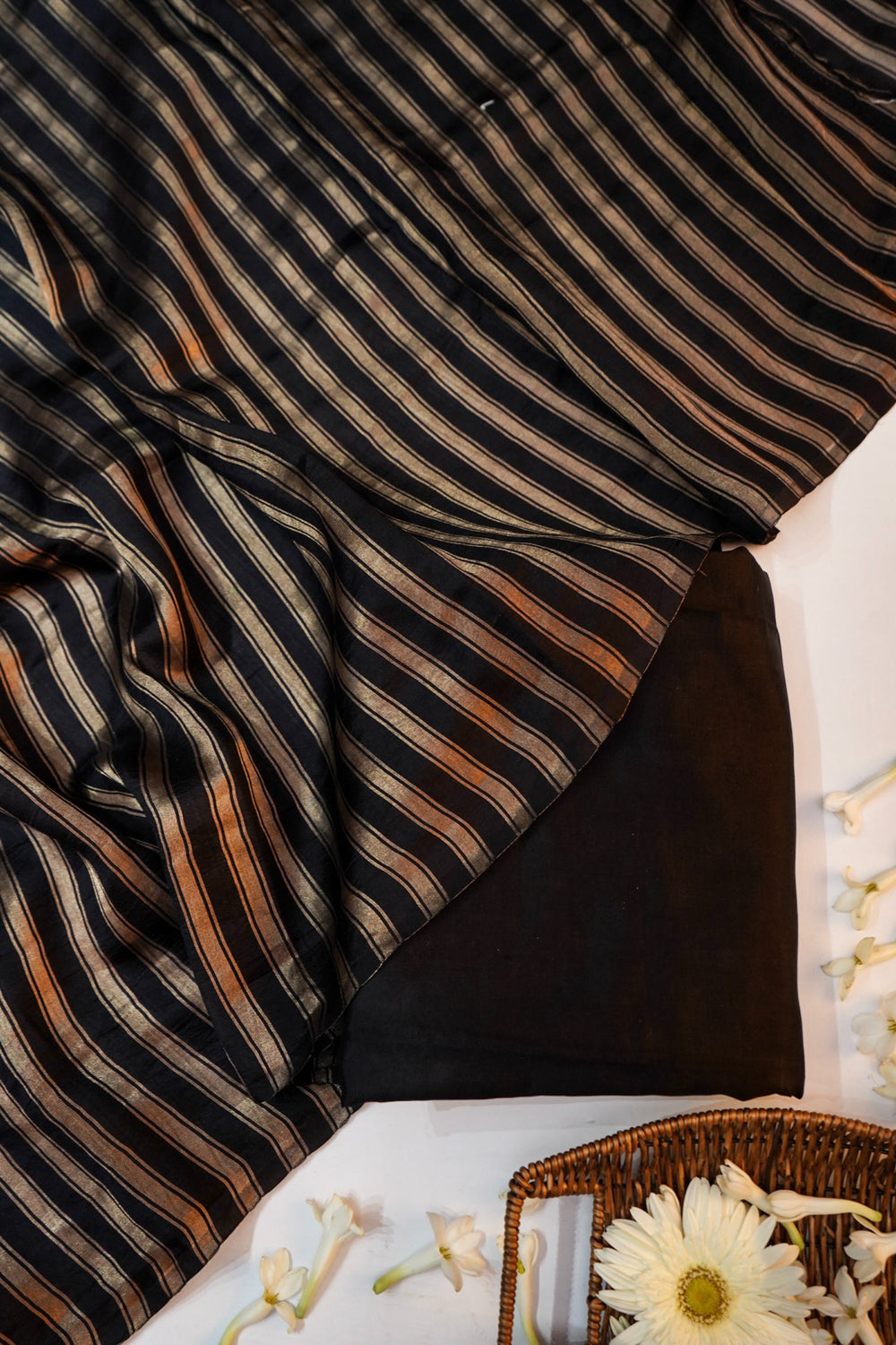 Jade Black Stripe Soft Silk  Handwoven Banarasi Suit