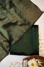 Pine Green Stripe Soft Silk  Handwoven Banarasi Suit
