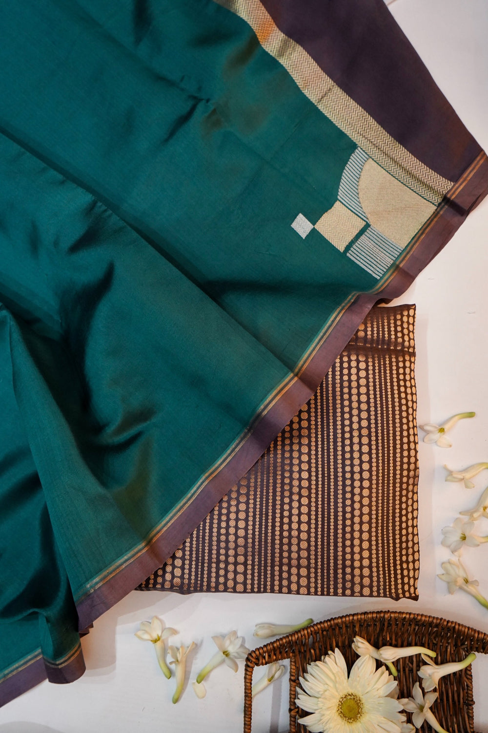 Red Brown Stripe Soft Silk  Handwoven Banarasi Suit