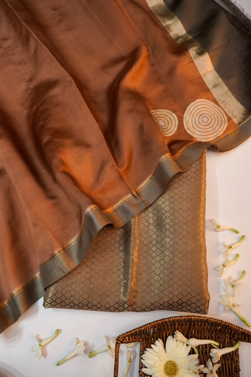 Caramel Brown Brocade Soft Silk  Handwoven Banarasi Suit