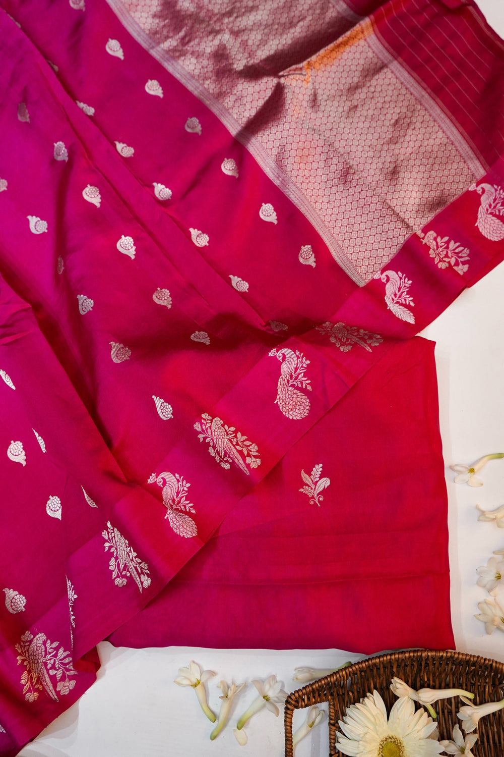 Magenta Pink Booti Soft Silk  Handwoven Banarasi Suit