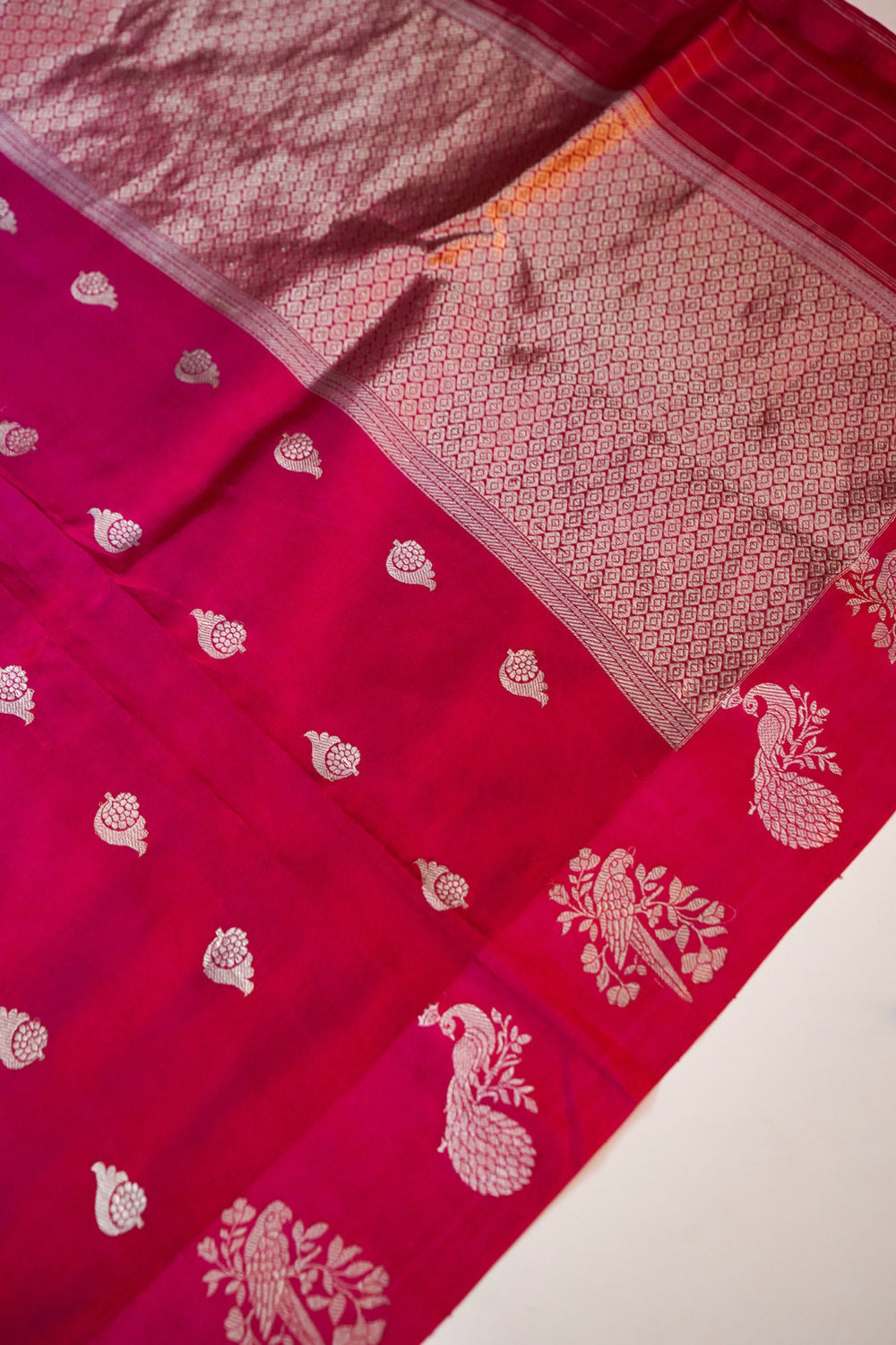 Magenta Pink Booti Soft Silk  Handwoven Banarasi Suit