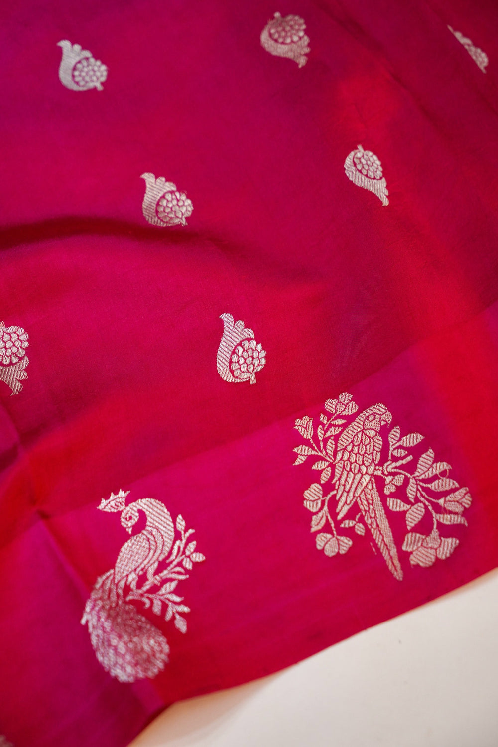Magenta Pink Booti Soft Silk  Handwoven Banarasi Suit