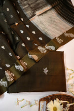 Wood Brown Booti Soft Silk  Handwoven Banarasi Suit
