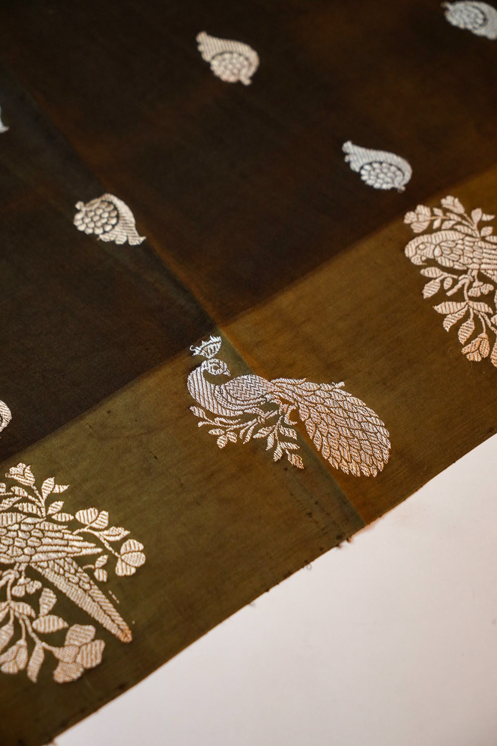 Wood Brown Booti Soft Silk  Handwoven Banarasi Suit