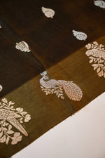 Wood Brown Booti Soft Silk  Handwoven Banarasi Suit