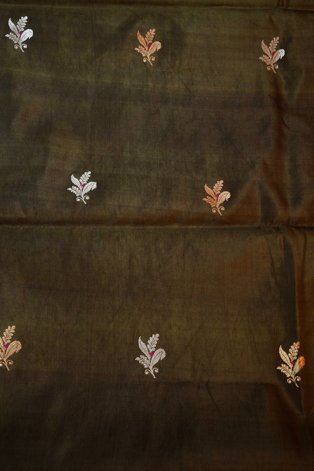 Wood Brown Booti Soft Silk  Handwoven Banarasi Suit