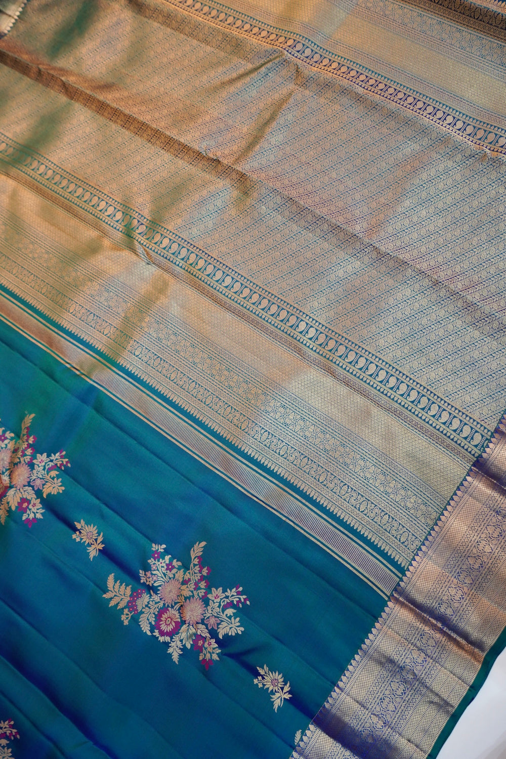 Peacock Blue Meenakari Katan Silk Kanjivaram