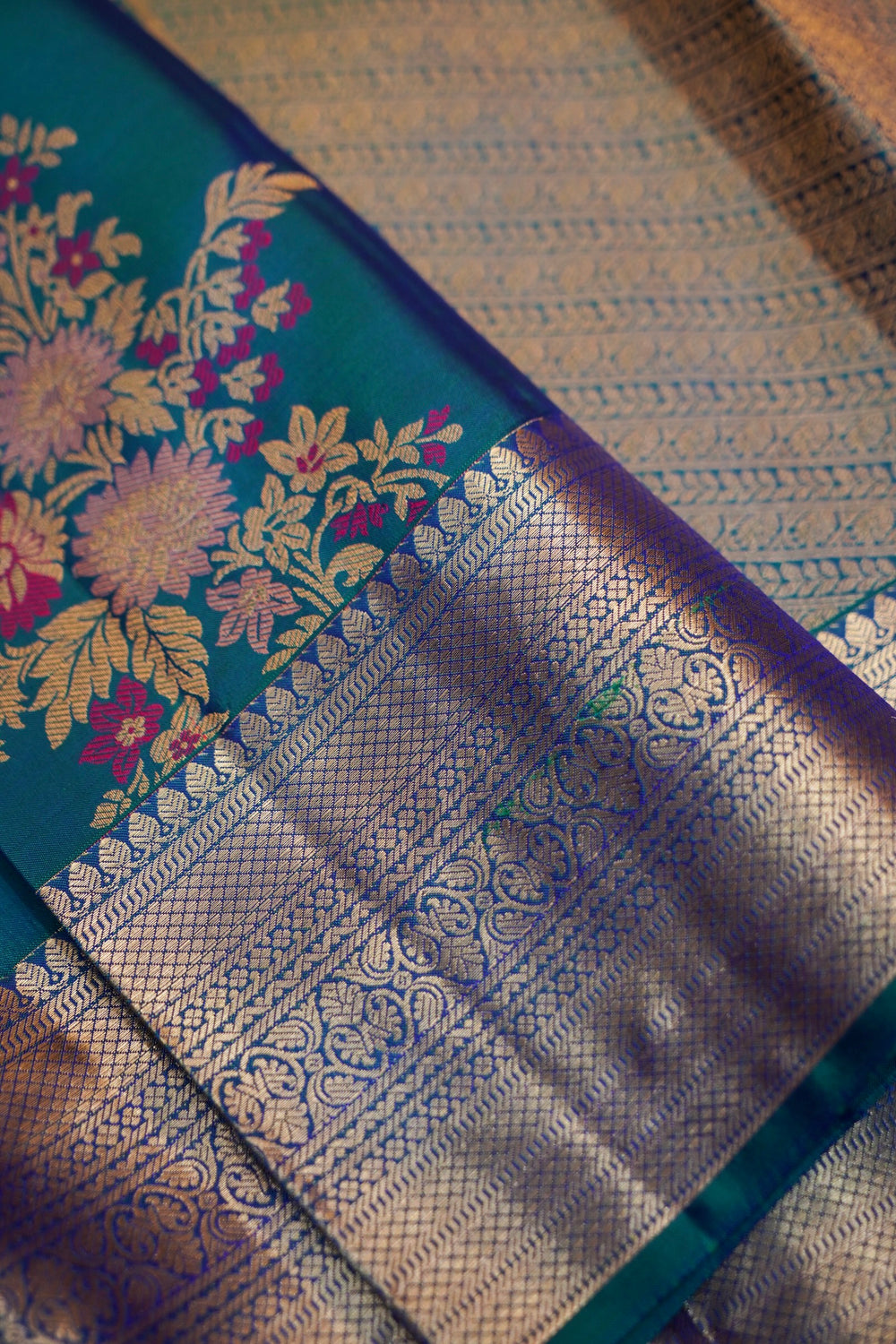 Peacock Blue Meenakari Katan Silk Kanjivaram