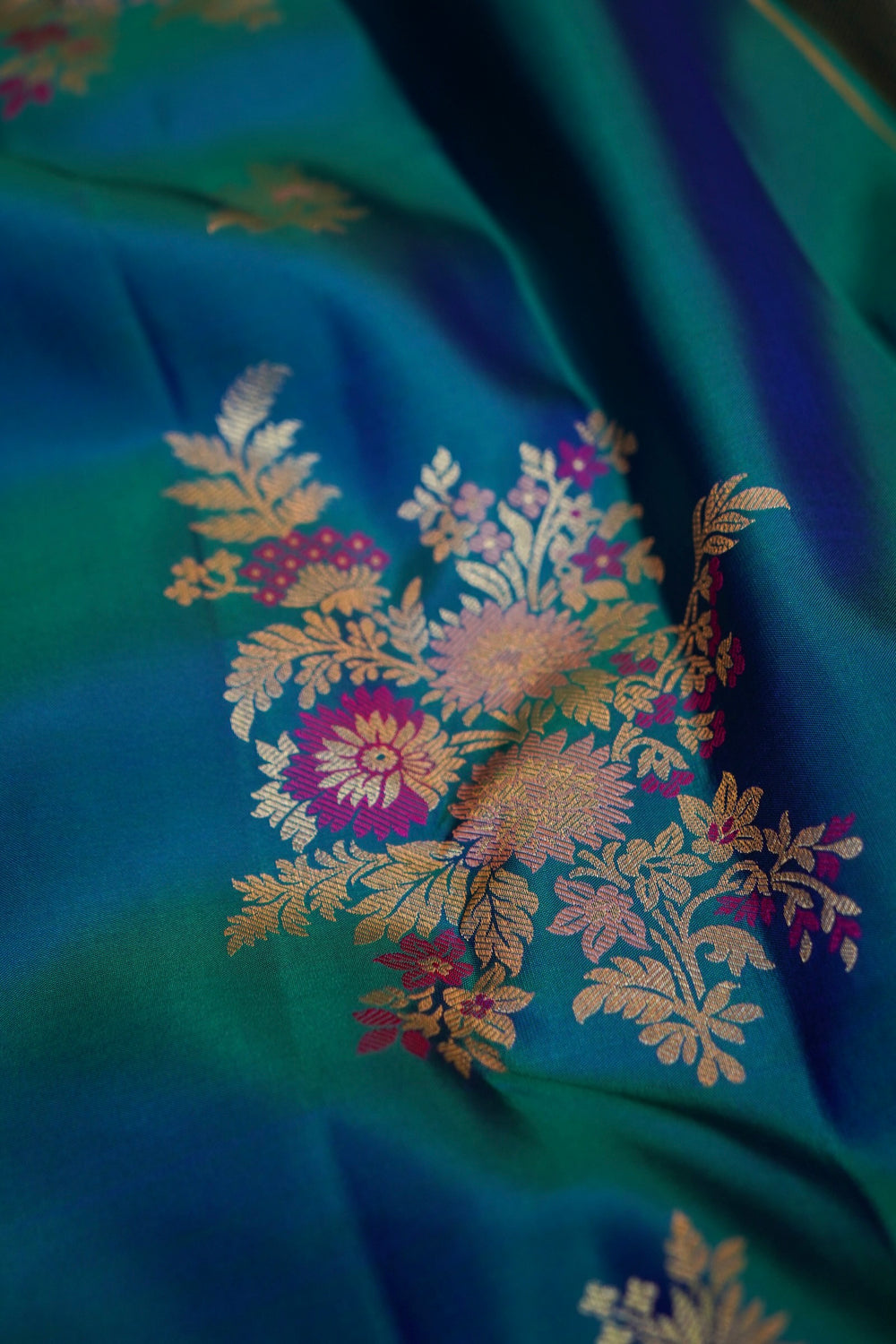 Peacock Blue Meenakari Katan Silk Kanjivaram
