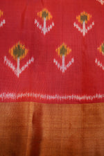Pine Green Ikat Print Tussar Silk Handwoven Banarasi Saree