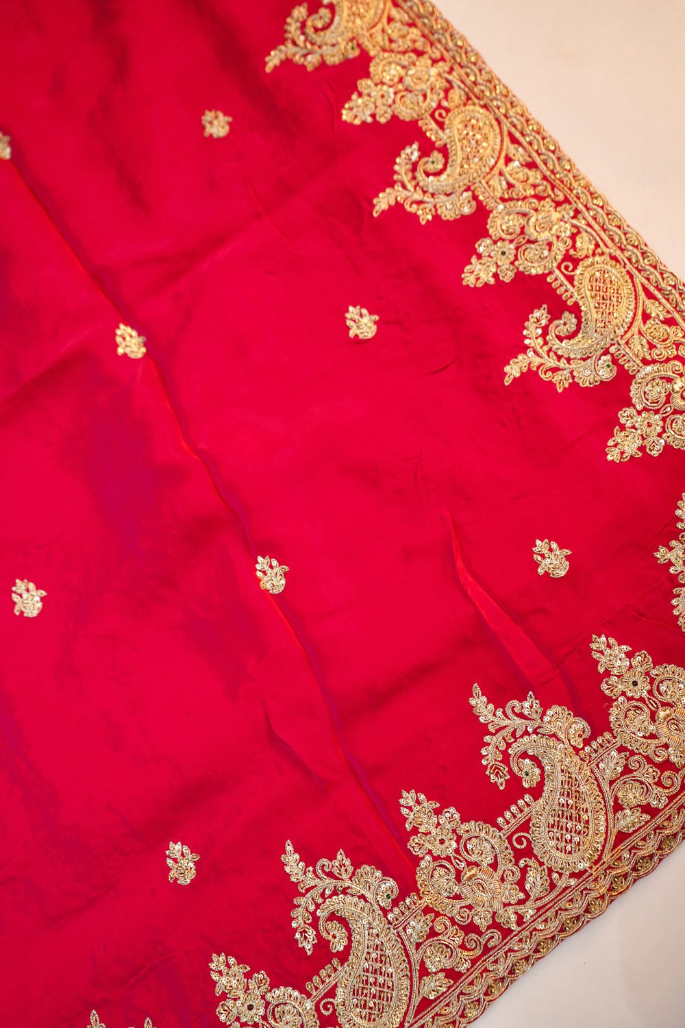 Fuscia Pink Hand Embroidery Crepe  Designer Saree