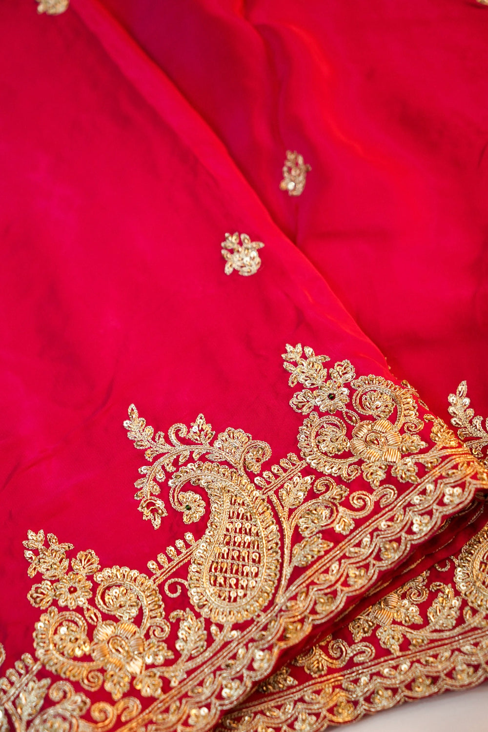 Fuscia Pink Hand Embroidery Crepe  Designer Saree