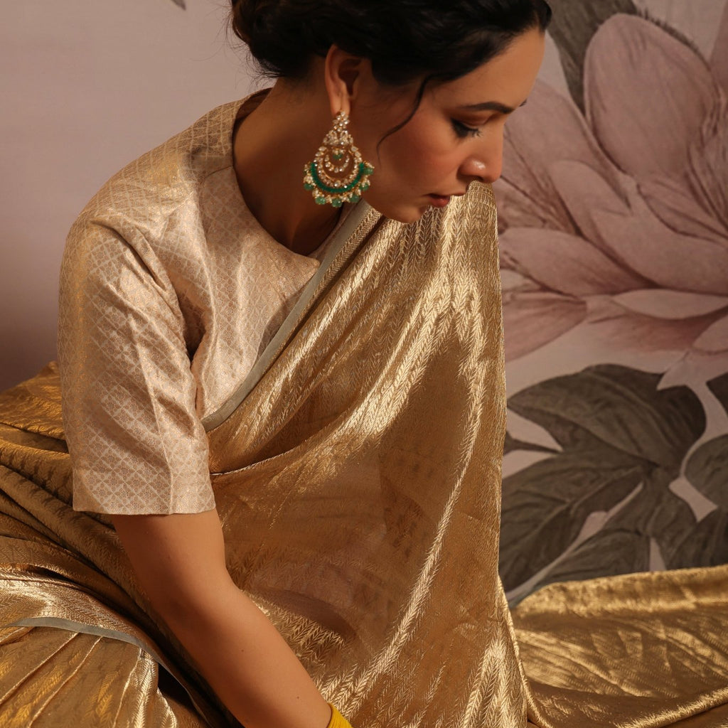 Handwoven Golden Banarasi Tissue Silk Saree