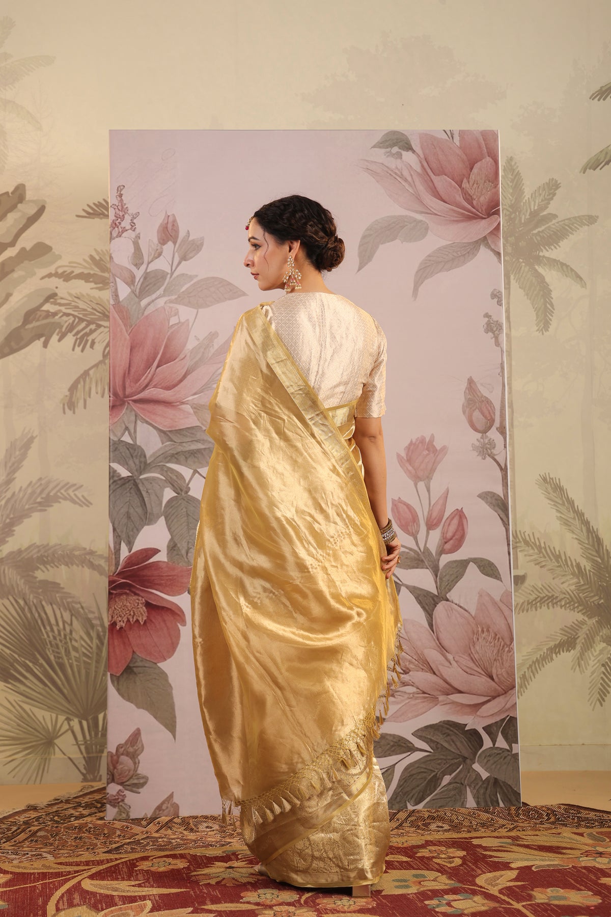 Handwoven Golden Banarasi Tissue Silk Saree